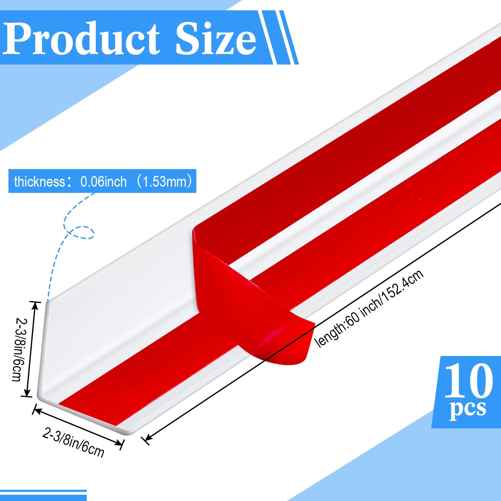 10 Pcs 2-3/8 x 60 Inches Wall Corner Protector Guards with Self Adhesive, Whi…
