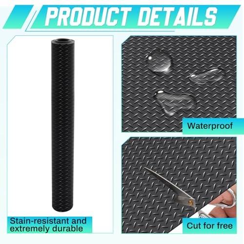 30 in × 5 ft Rubber Flooring Rolls Mats, 30 in x 5 ft Black Diamond Plate