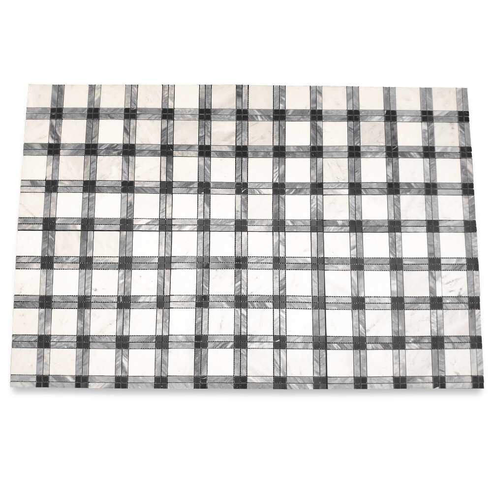 C261XP Carrara White Gray Black Marble Plaid Tartan Gingham Tile Polished