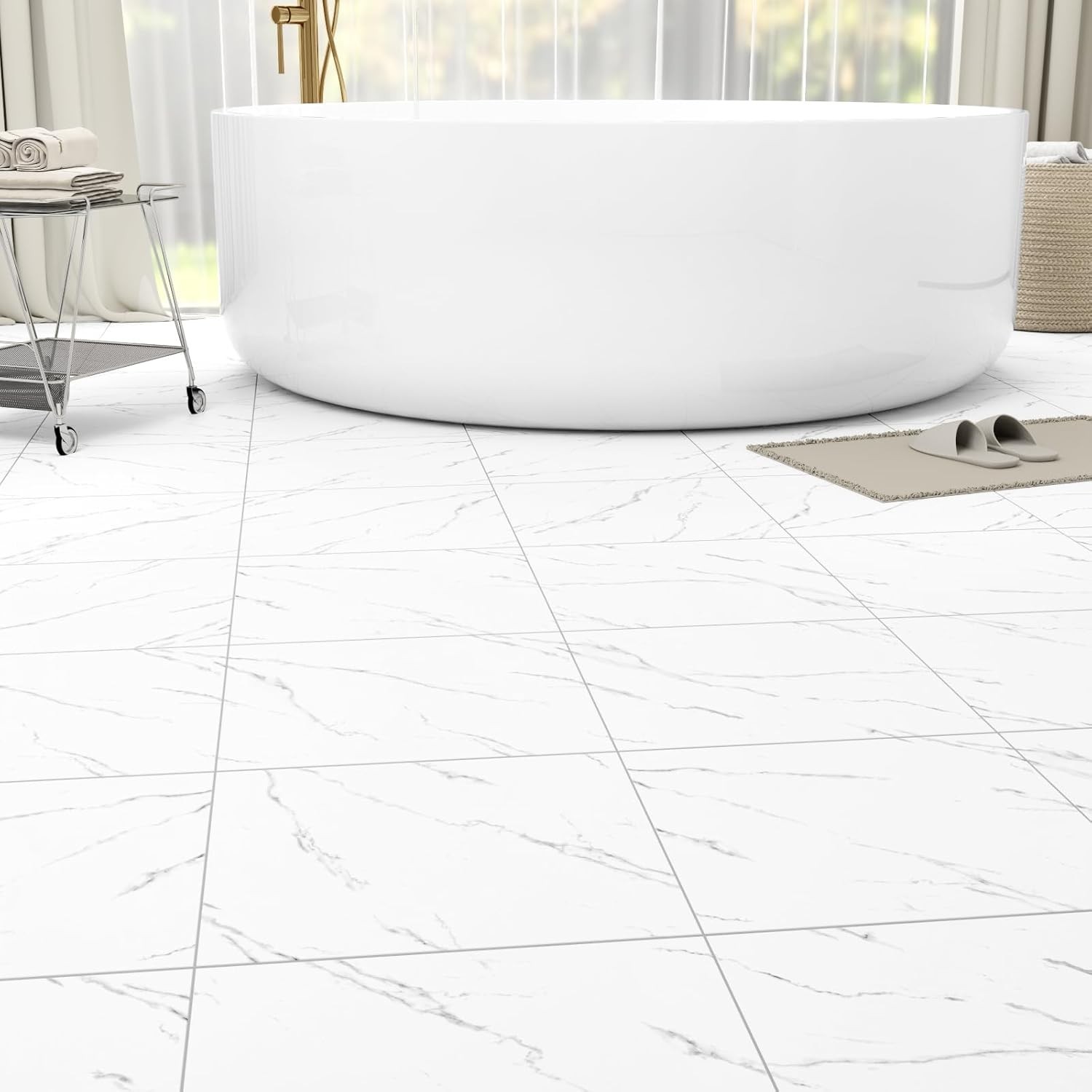 40-Pack Peel & Stick Floor Tiles 12 x 12 inch Vinyl Floor Self Adhesive Water…