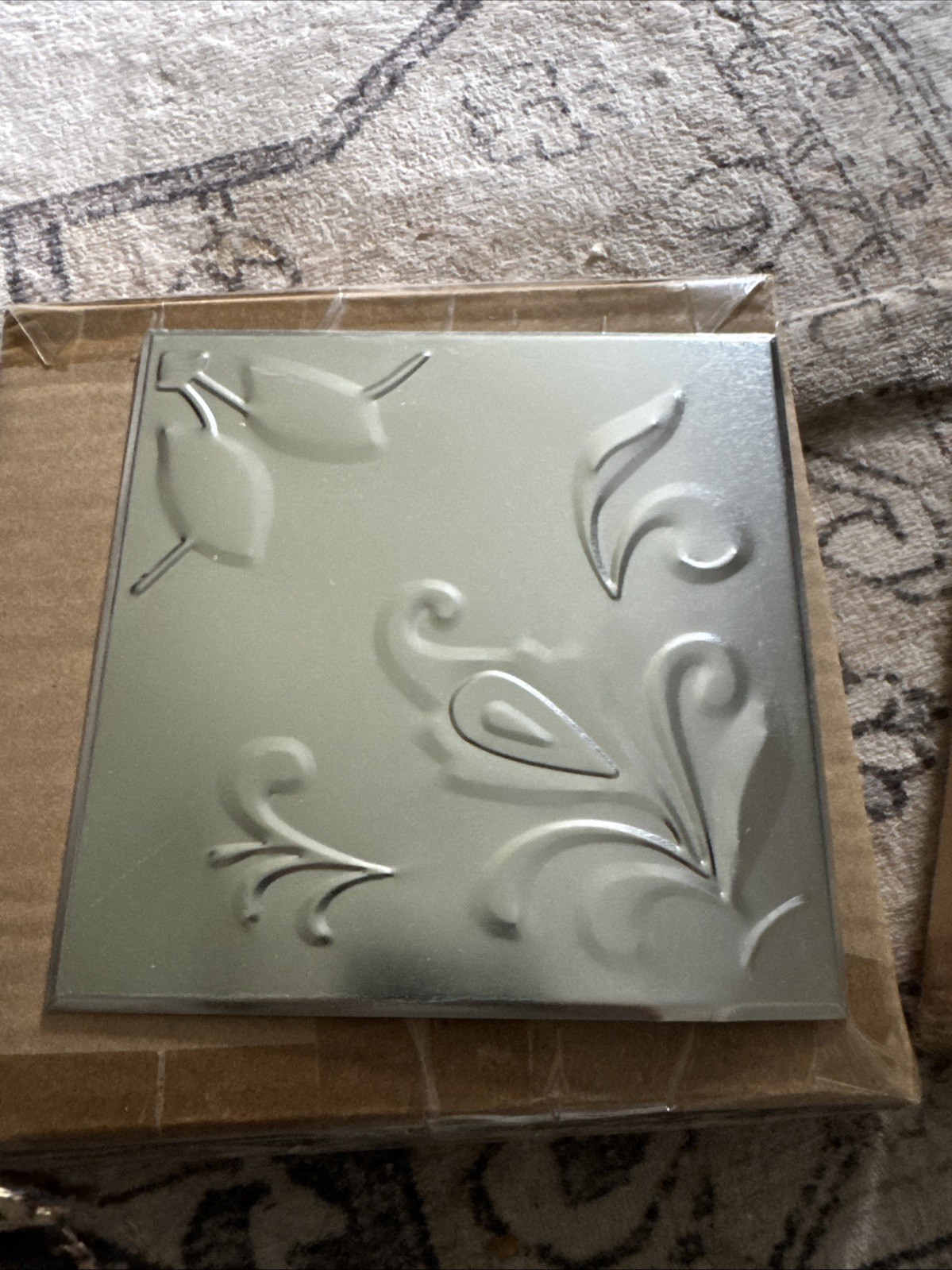 Backsplash Tiles Metallic Silver Tone Embossed 6”x6” New In Box