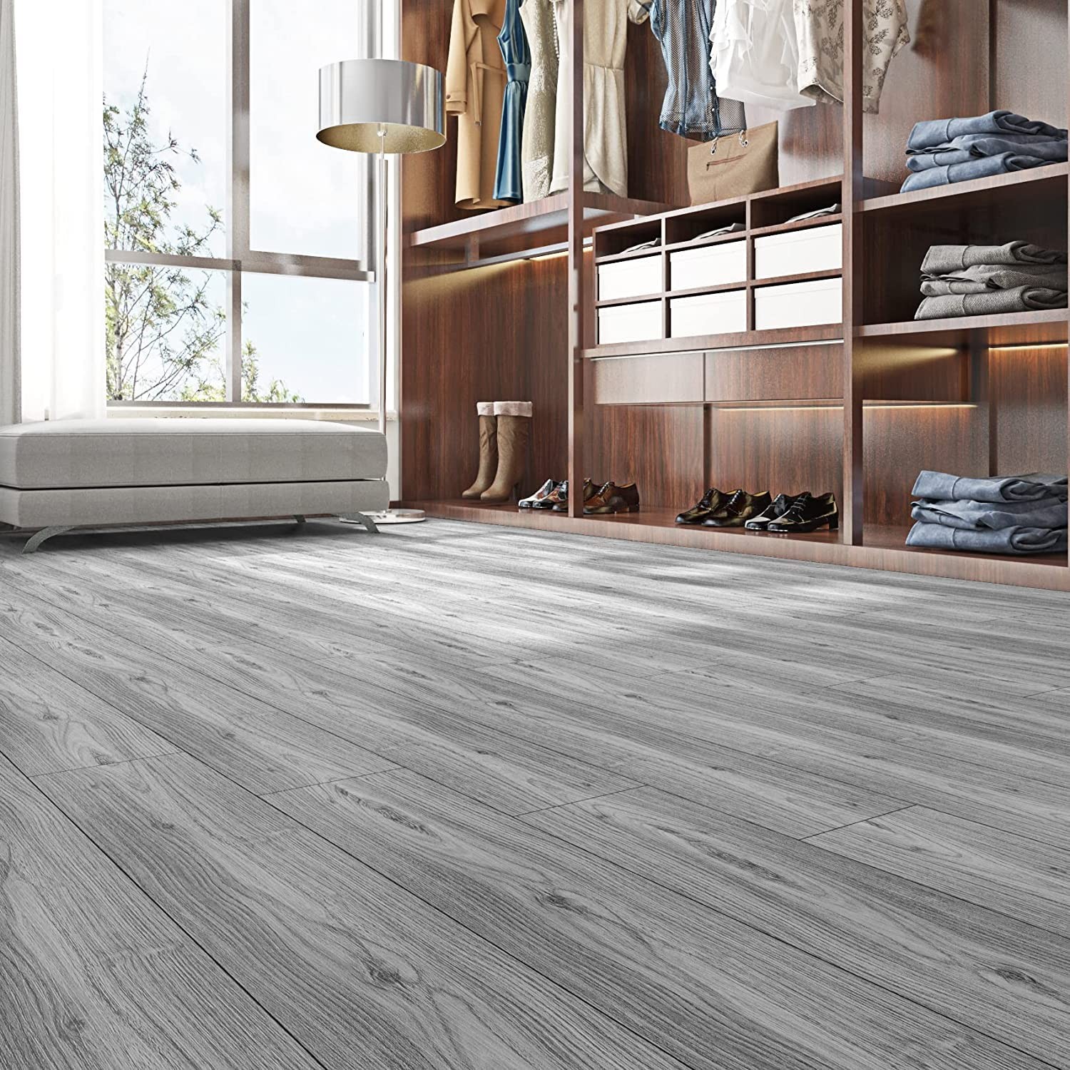 Funstick 6X36 30 Sheets Peel And Stick Floor Tile Waterproof Grey Wood Look