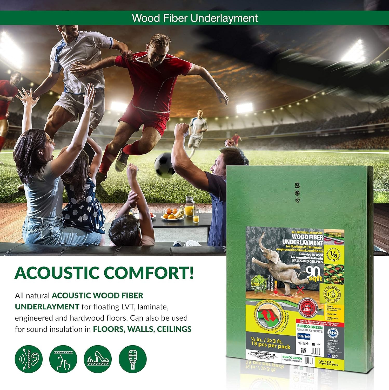 6mm Wood Fiber Flooring Underlayment 90 sq ft Soundproofing for Laminate