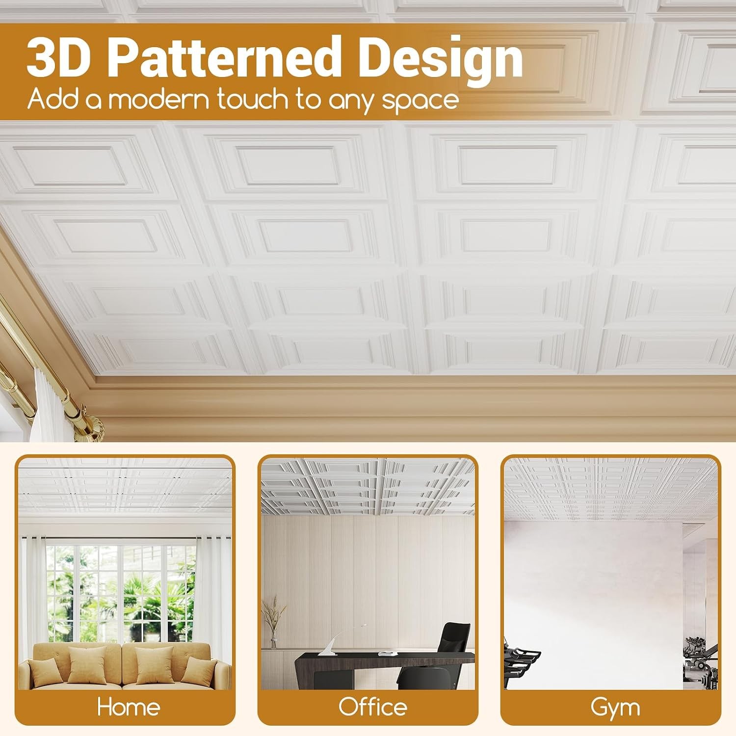 12Pcs Ceiling Tiles 24×24 in PVC Easy Installation White Geometric Ceiling Panel
