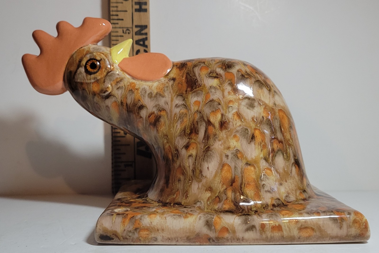 Unque Ceramic Wall Tile 3D Chicken- Rooster Head Glass Eyes Makers Mark dL