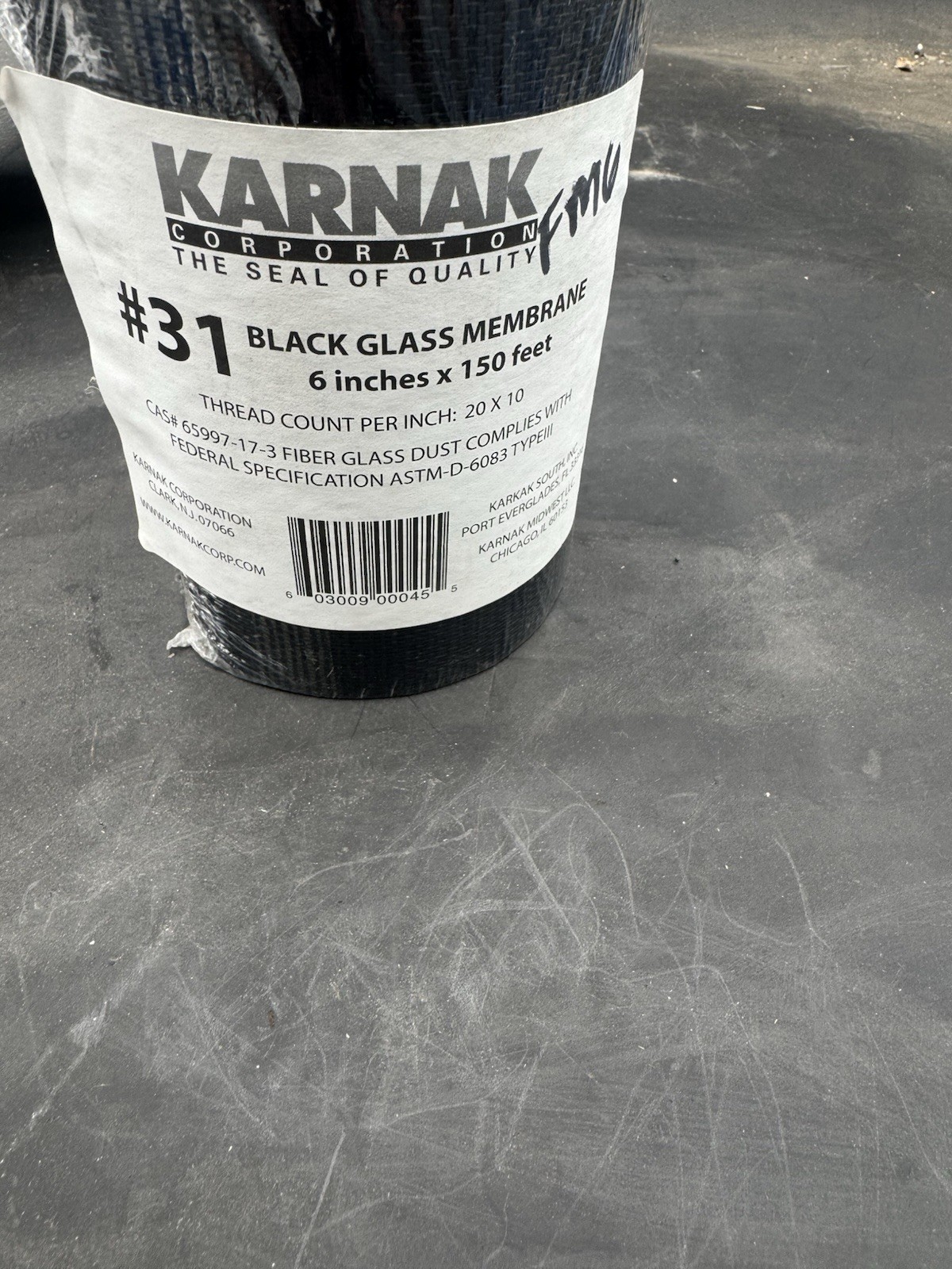 Karnak 6-inch x 150 Feet Black Fiberglass Membrane