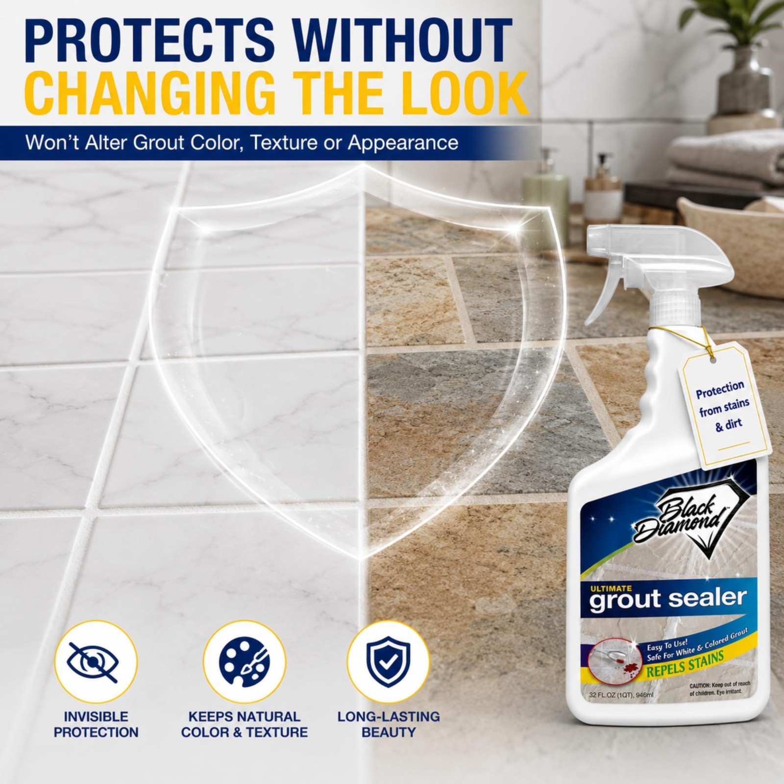 Professional Grout Sealer for Tile & Stone – Stain & Moisture Resistant, Easy-Cl