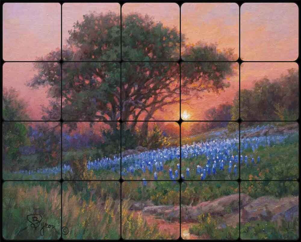 Sunset Tile Backsplash William Hagerman Landscape Art Tumbled Stone Mural WHA002