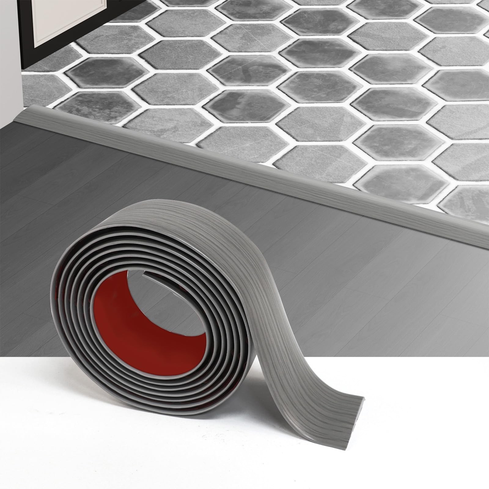 Floor Transition Strip for Carpet to Tile, Grey Wood, 4′ x 1.57″ | Self-adhes…