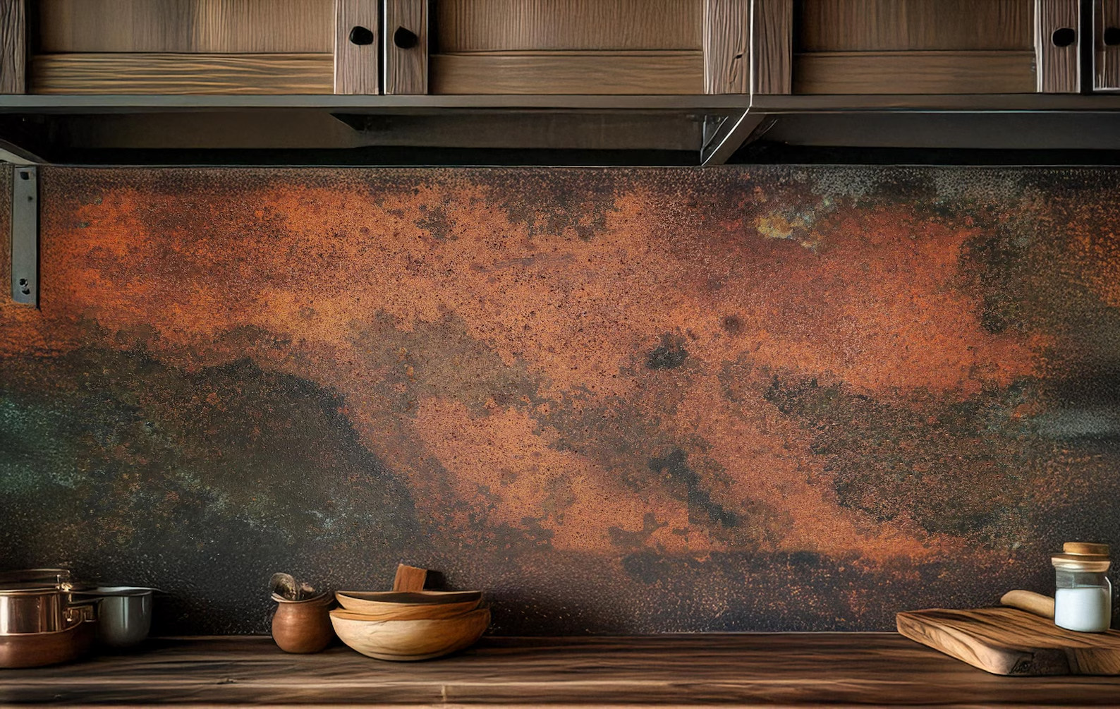 Real Copper Backsplash Panel – Handmade Metal Wall Art Kitchen Decor