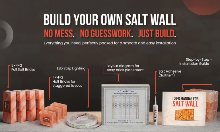 Salt Wall Panel Kit small 2×2 FT to Large 10 x 10 FT, Bricks, Glue, Map & Manual