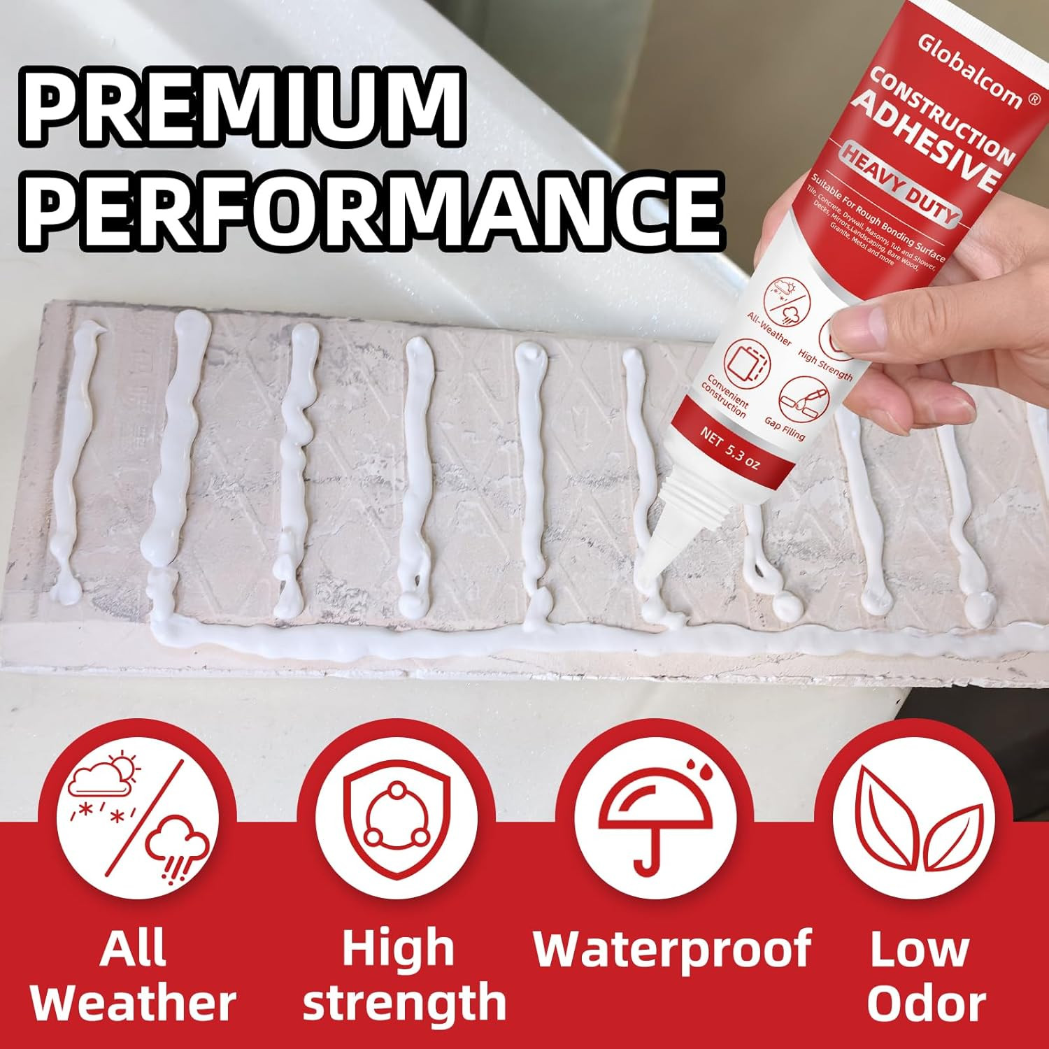 Globalcom Heavy Duty Construction Adhesive, Tile and Stone Marble Granite Wood F