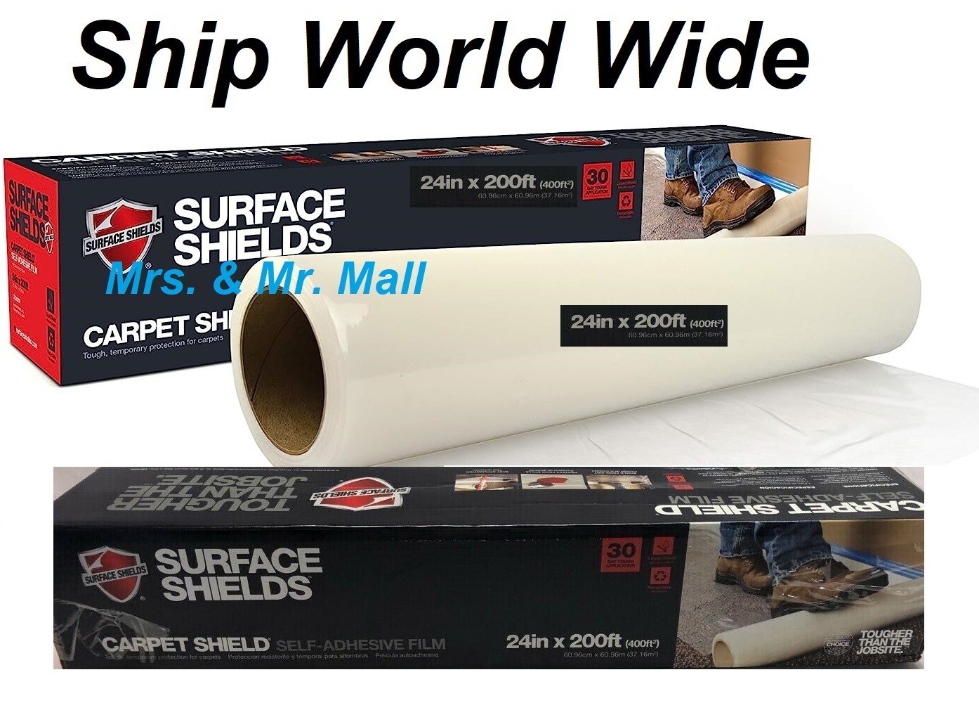 Surface Shields Carpet Shield Self Adhesive Carpet Mask Clear 24″ x 200ft NIB