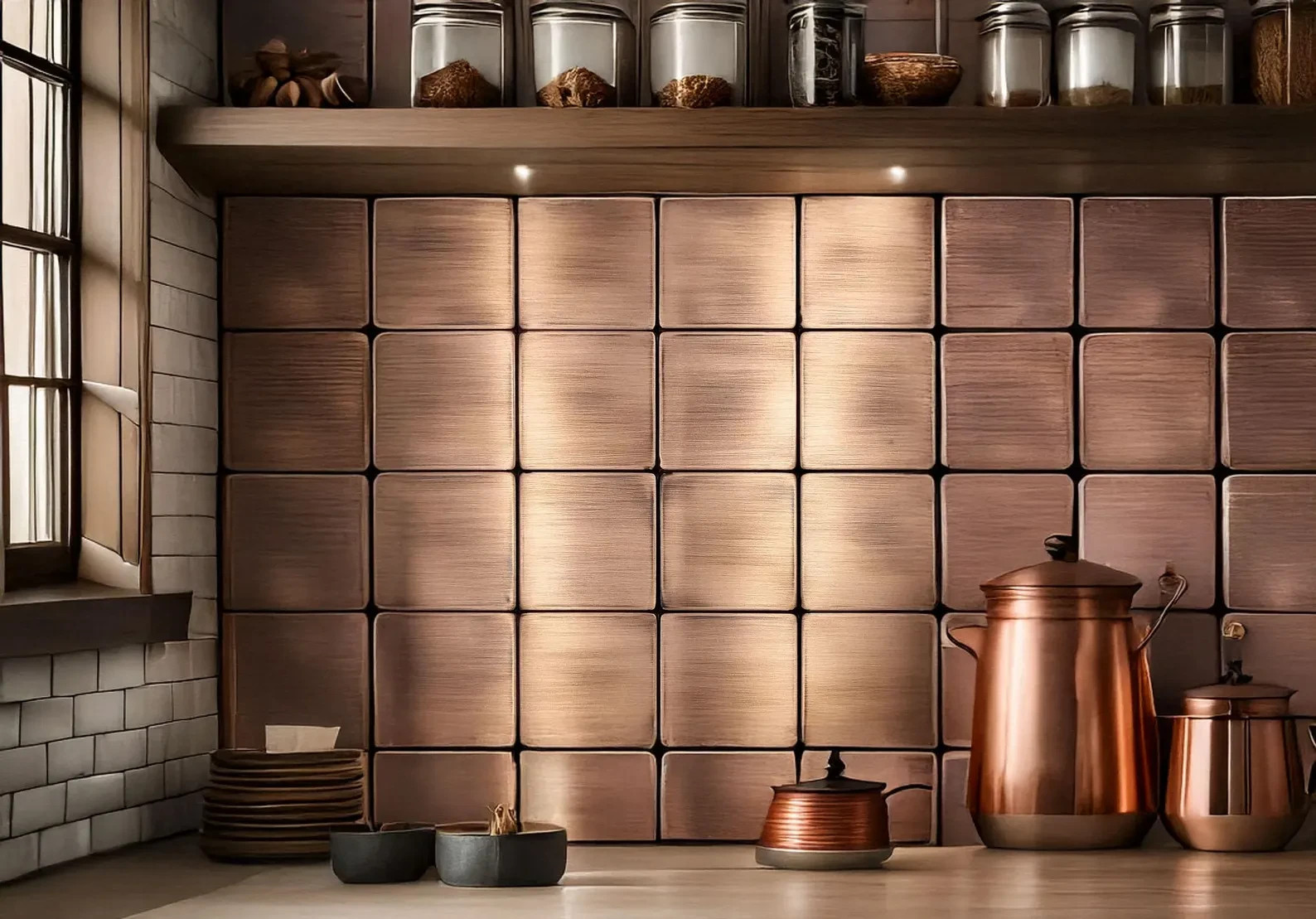 16-Piece Handmade Metal Tile Set – Wall Art for Kitchen- Fireplace – Accent Wall