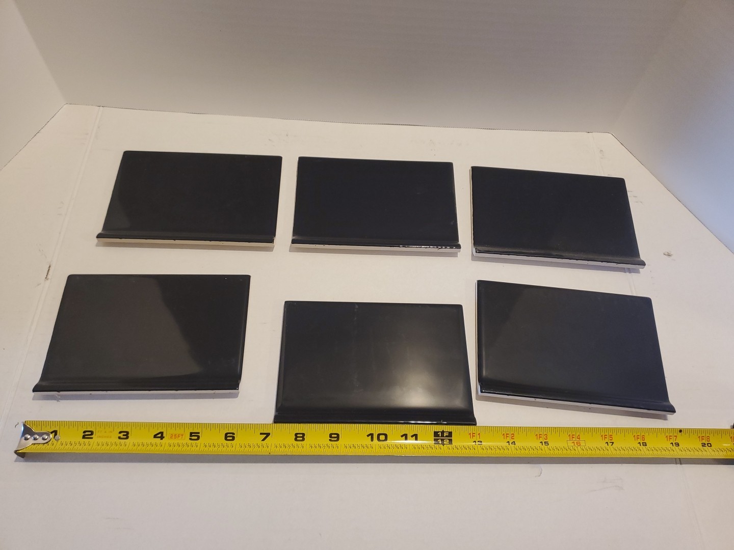 6 pc. Lot Glossy Black Bullnose Top: base/cove Ceramic Tile: 4.25″ X 6″ NEW
