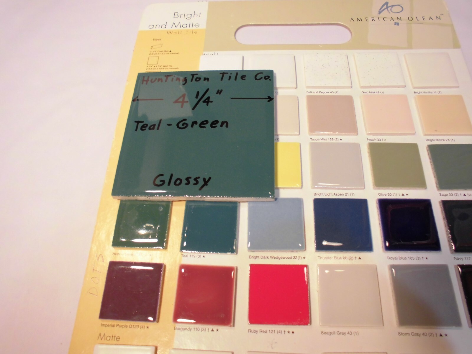 6 pcs. Glossy Ceramic Tiles *Teal-Green* 4-1/4″ Made USA by Huntington Co. NEW