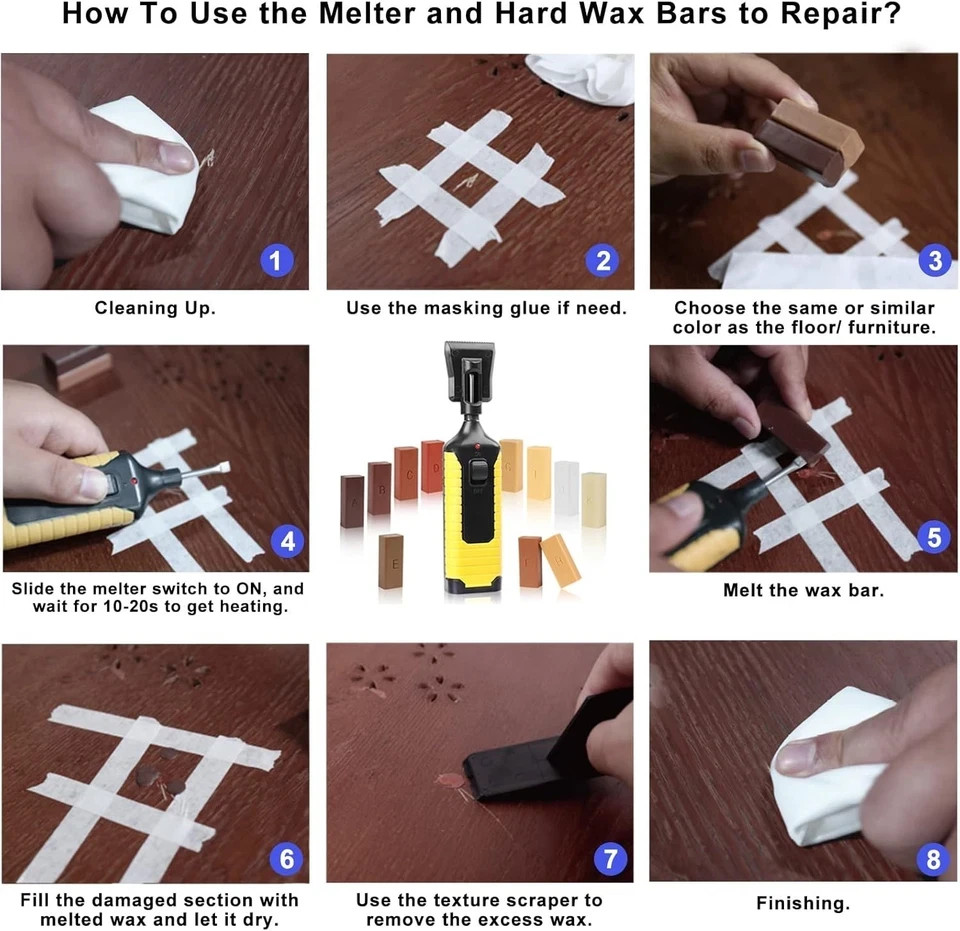 Laminate Vinyl Floor Repair Kit with Heat Pen, 11 Colors Hardwood Floor Wax W…