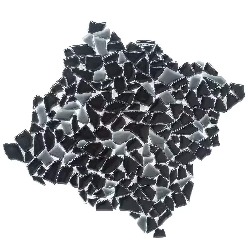 Black 11.8 In. X 11.8 In. Pebble Polished and Honed Glass Mosaic Tile (4.83 Sq.