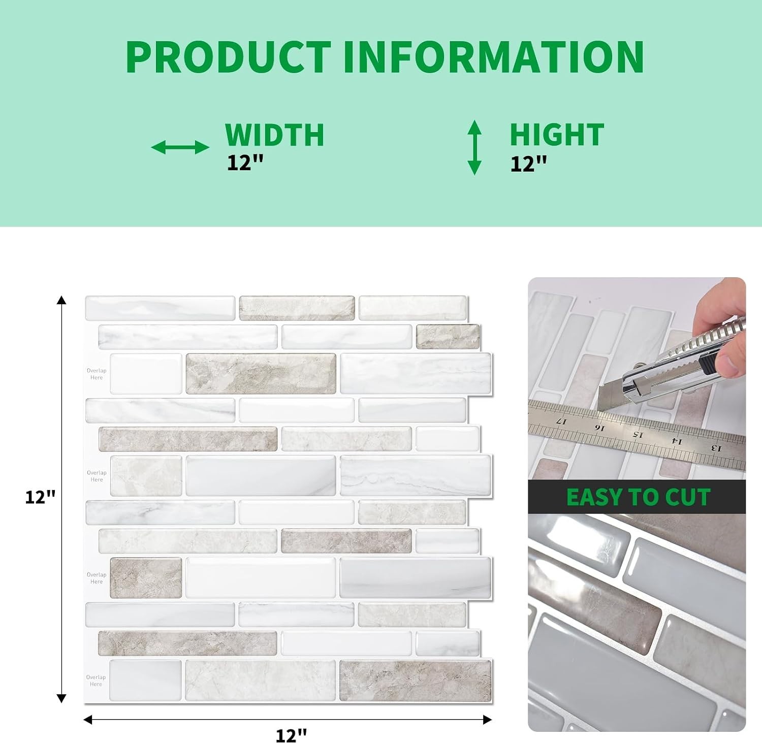 10 Sheet Marble Peel and Stick Backsplash, Beige & White
