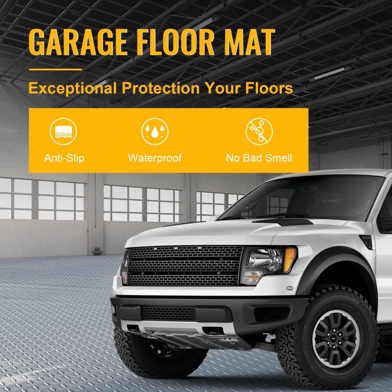 8×20 FT Garage Floor Mat, 2.8mm Thickened Flooring Roll Diamond Plate PVC Rub…