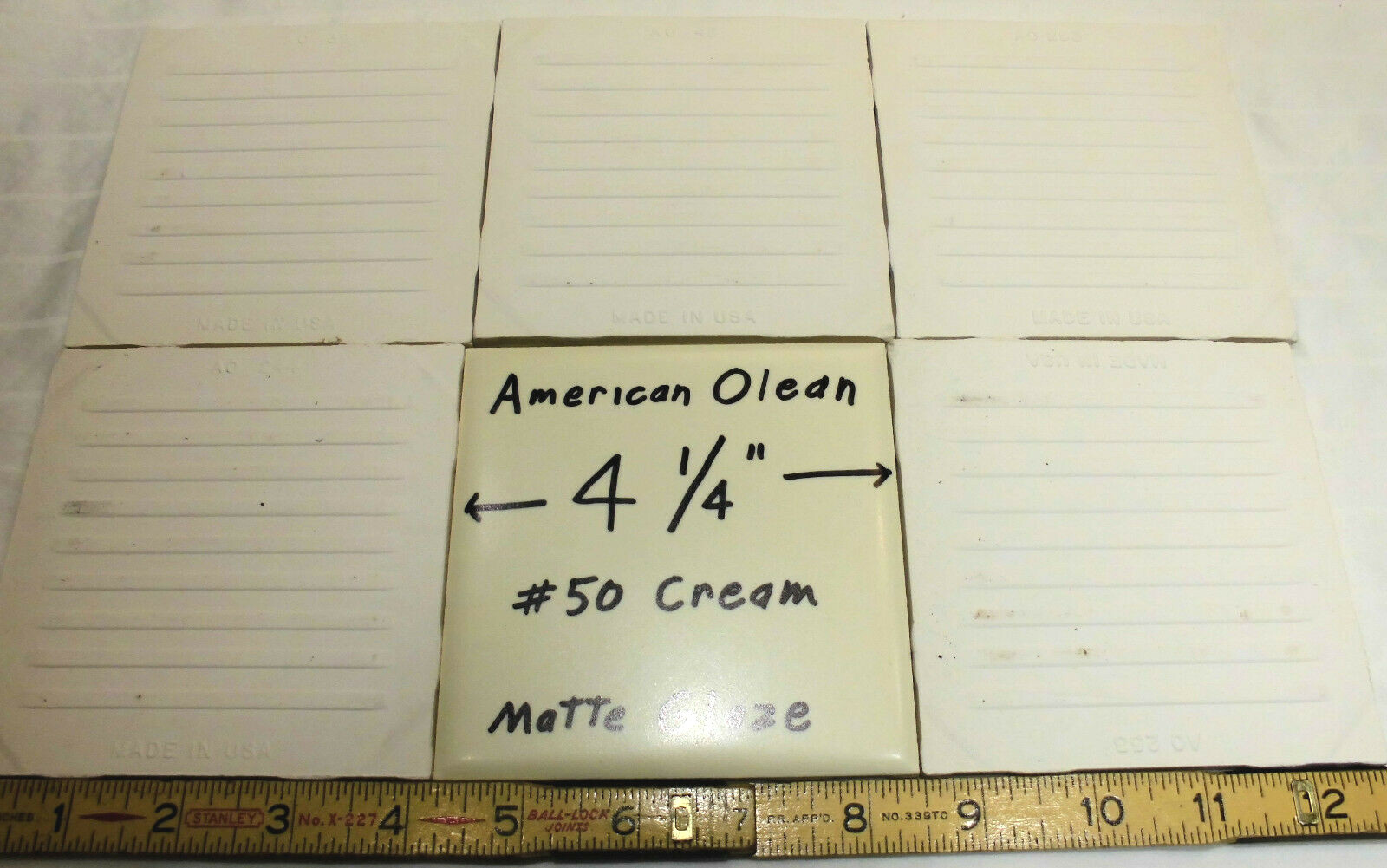 6 pcs. Vintage 4-1/4″ Matte Ceramic Tiles; by American Olean, A Soft Cream Color