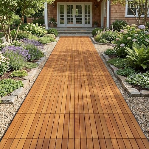 Interlocking Deck Tiles 12”x12”, 9 Pcs – 9 Square Ft Golden – Striped Pattern
