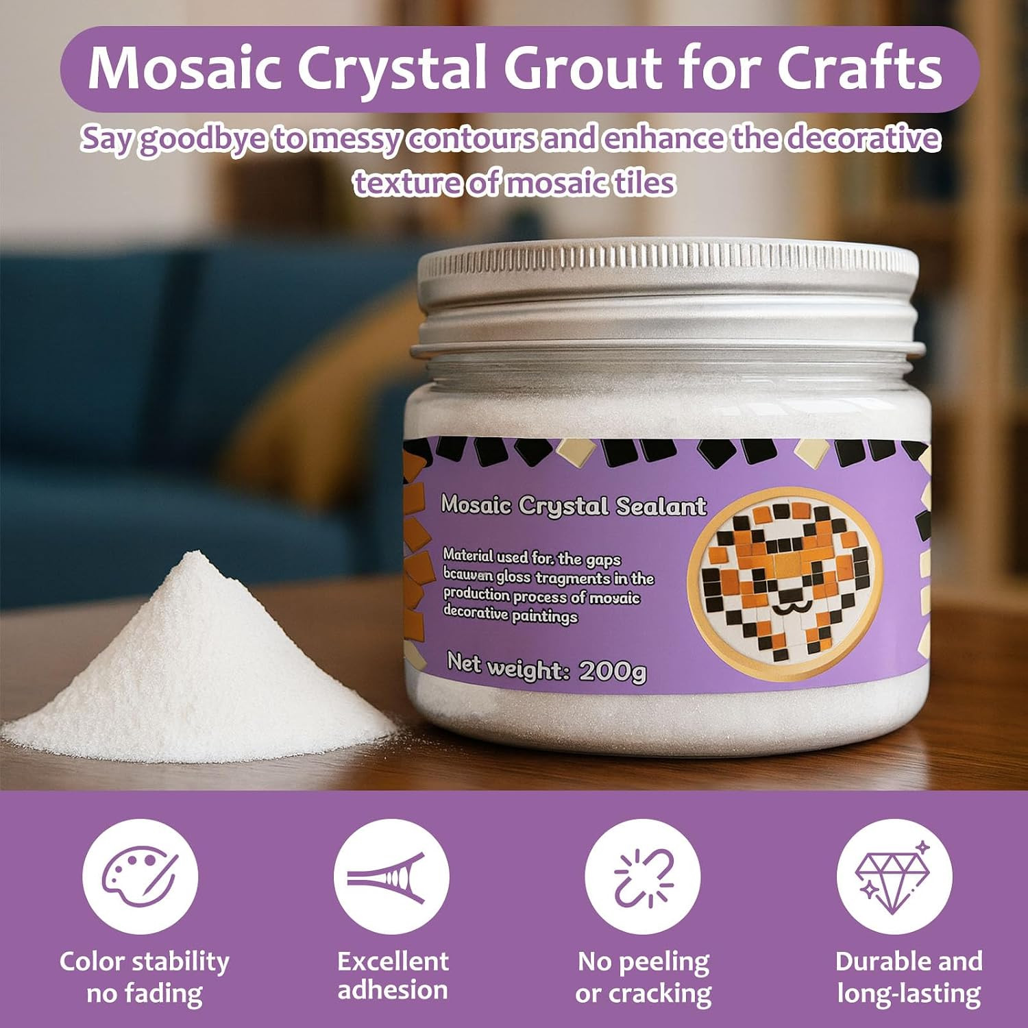 200g Mosaic Crystal Grout for Crafts, Direct caulking (White) | High Color Co…