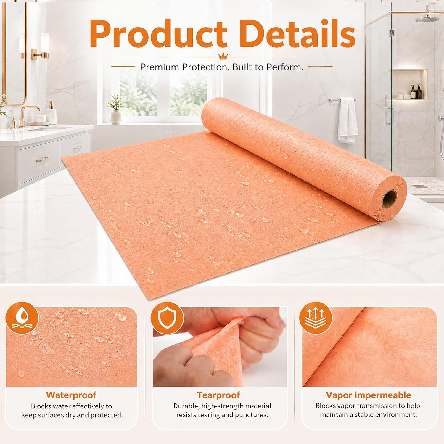 Professional Waterproofing Membrane for Shower, 3.8Ft X 33Ft 23.6 Mils Thick