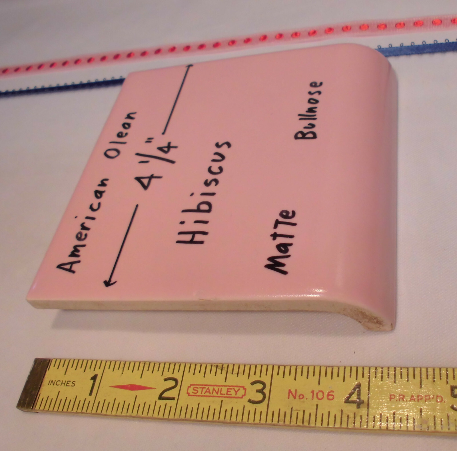 Hibiscus Pink; Matte Radius Bullnose Ceramic Tile 4-1/4″ American Olean, NOS