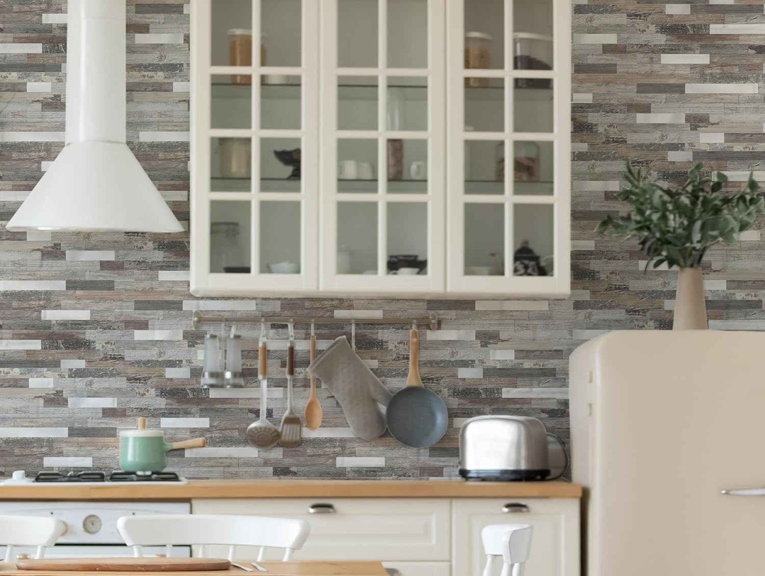 Peel and Stick Wood Metal Tile Backsplash, Stick on Tiles for Backsplash Kitchen