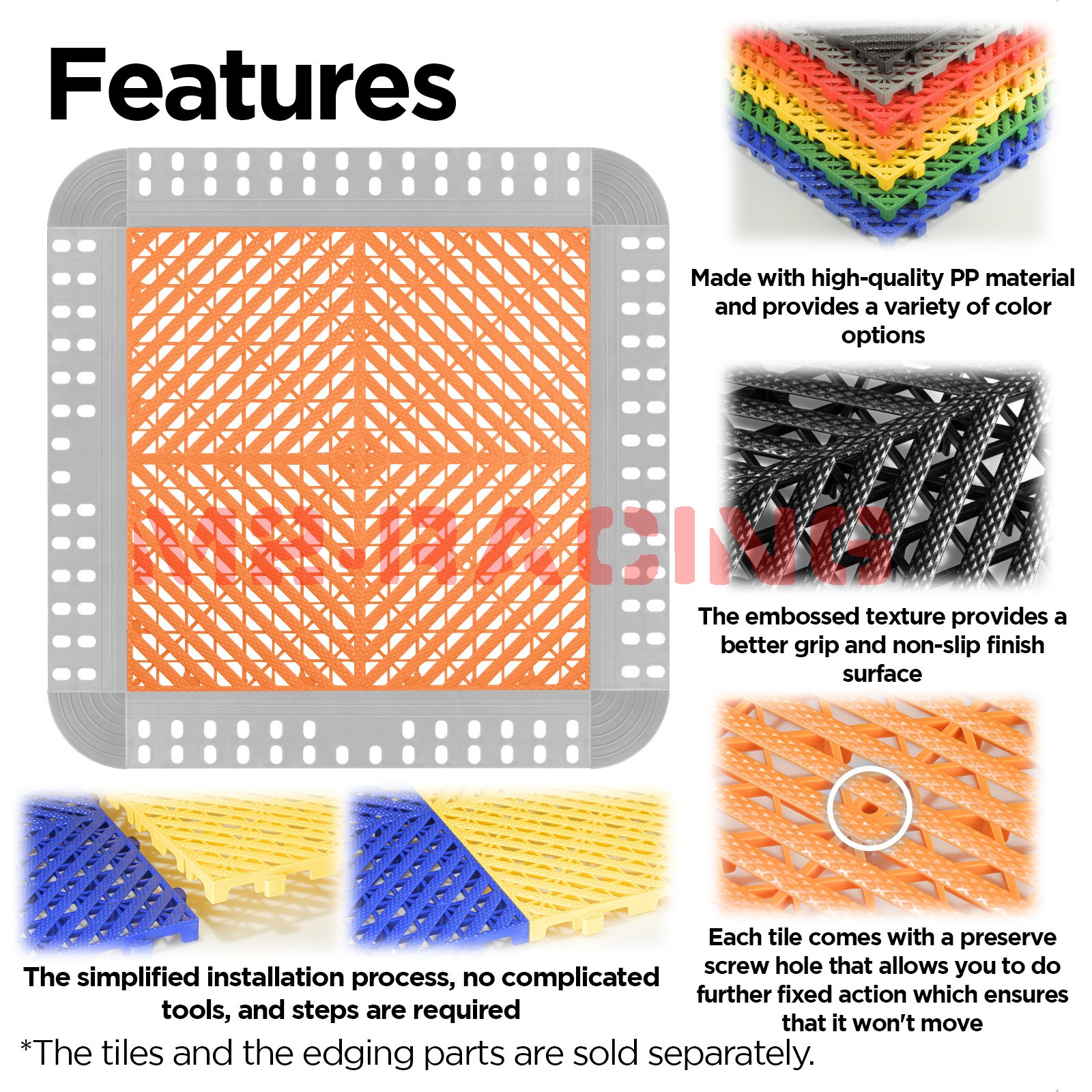 42pcs 16″x16″ Orange Garage Floor Mat Perforated Flooring Tile Shop Interlocking