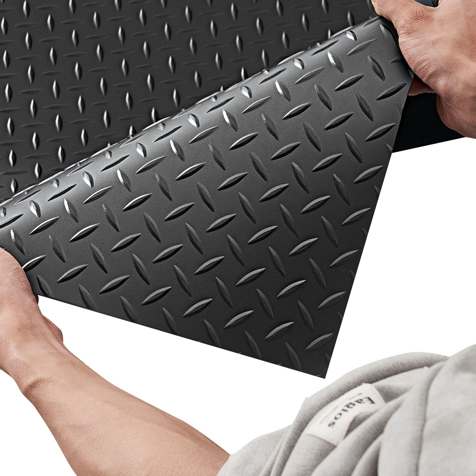 VEVOR Garage Floor Roll 4×20 ft Rubber Diamond Mat Waterproof Non-Slip Black