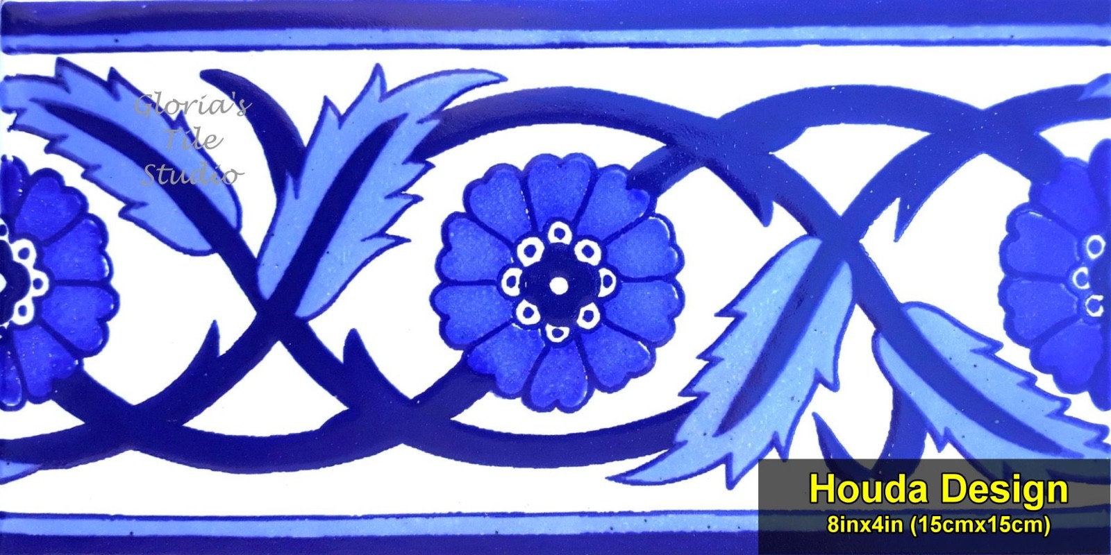 Decorative Border Tiles, High End Design, Hand Painted, One of a Kind (8inx4in)