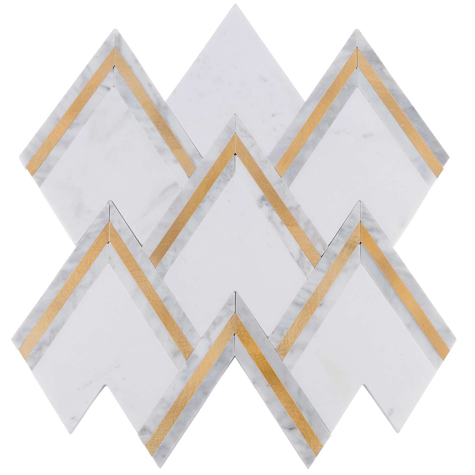 White Cararra Stone w/ Gold Aluminum Trim Inlay Tile Kitchen Wall Backsplash
