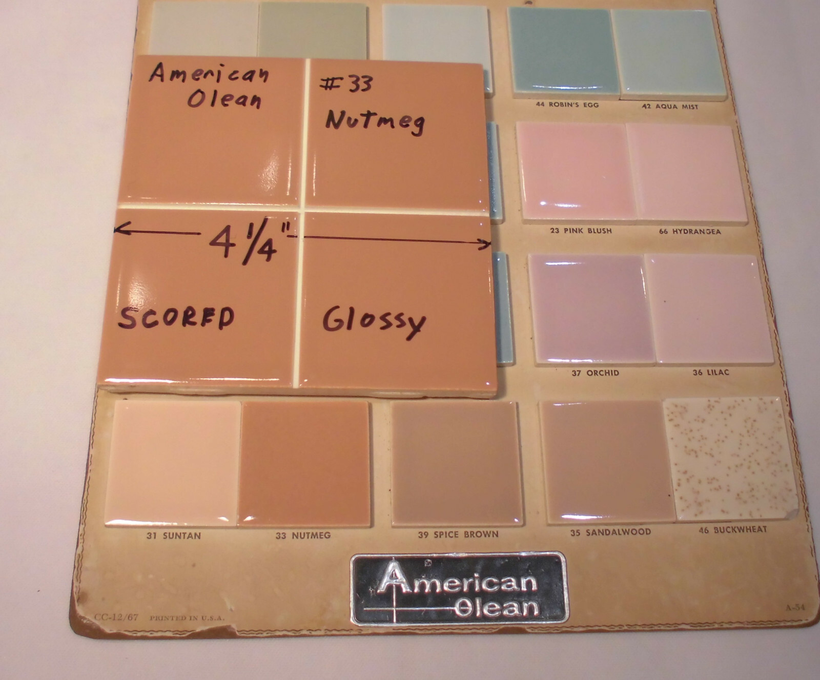 1 pc. *Brown-Nutmeg* 4-1/4″ Scored Glossy Ceramic Tile: by American Olean: NOS