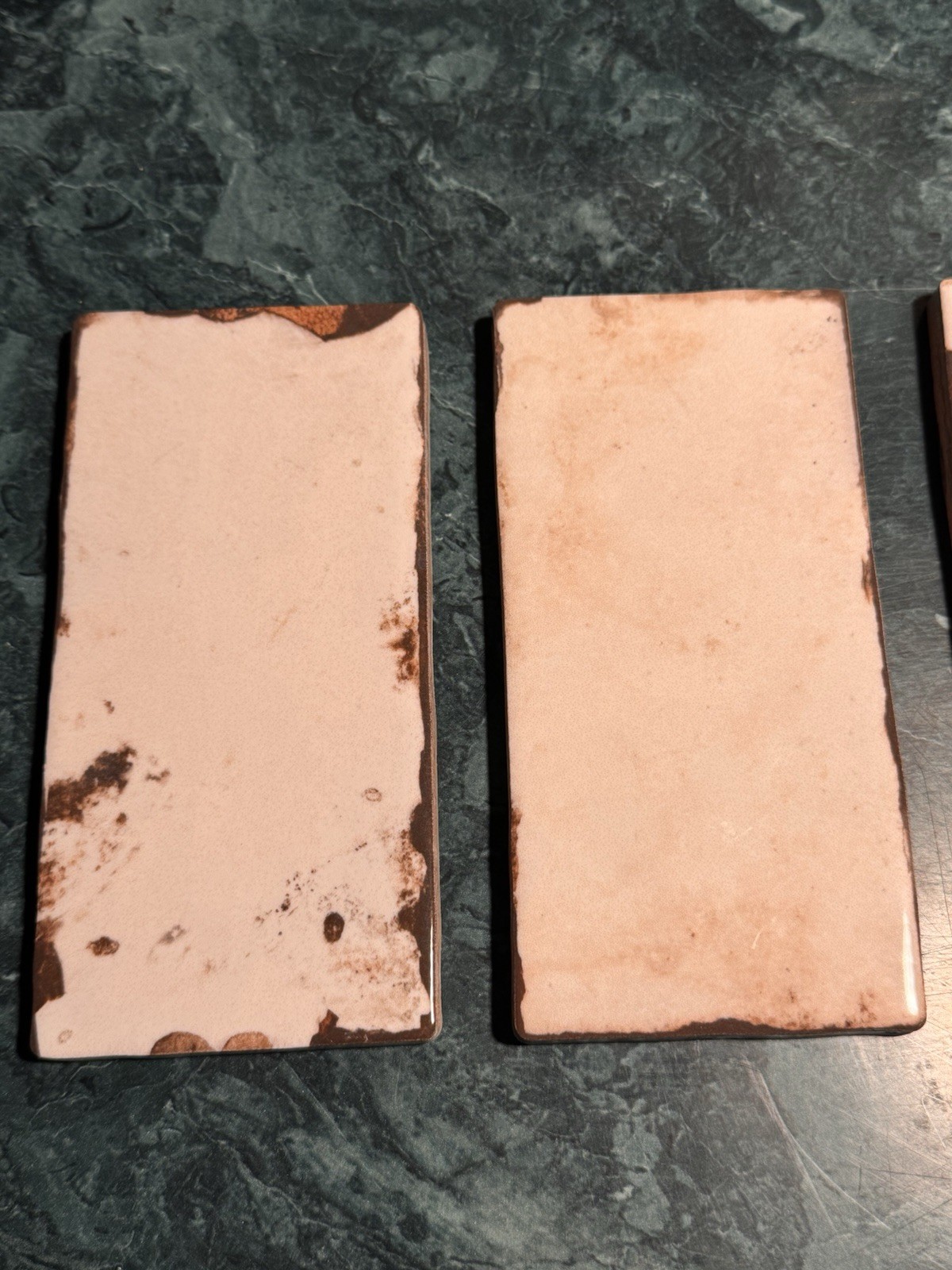 Vintage Flint Faience 3×6 Tiles Mottled White/Tan Architectural Salvage Art Deco