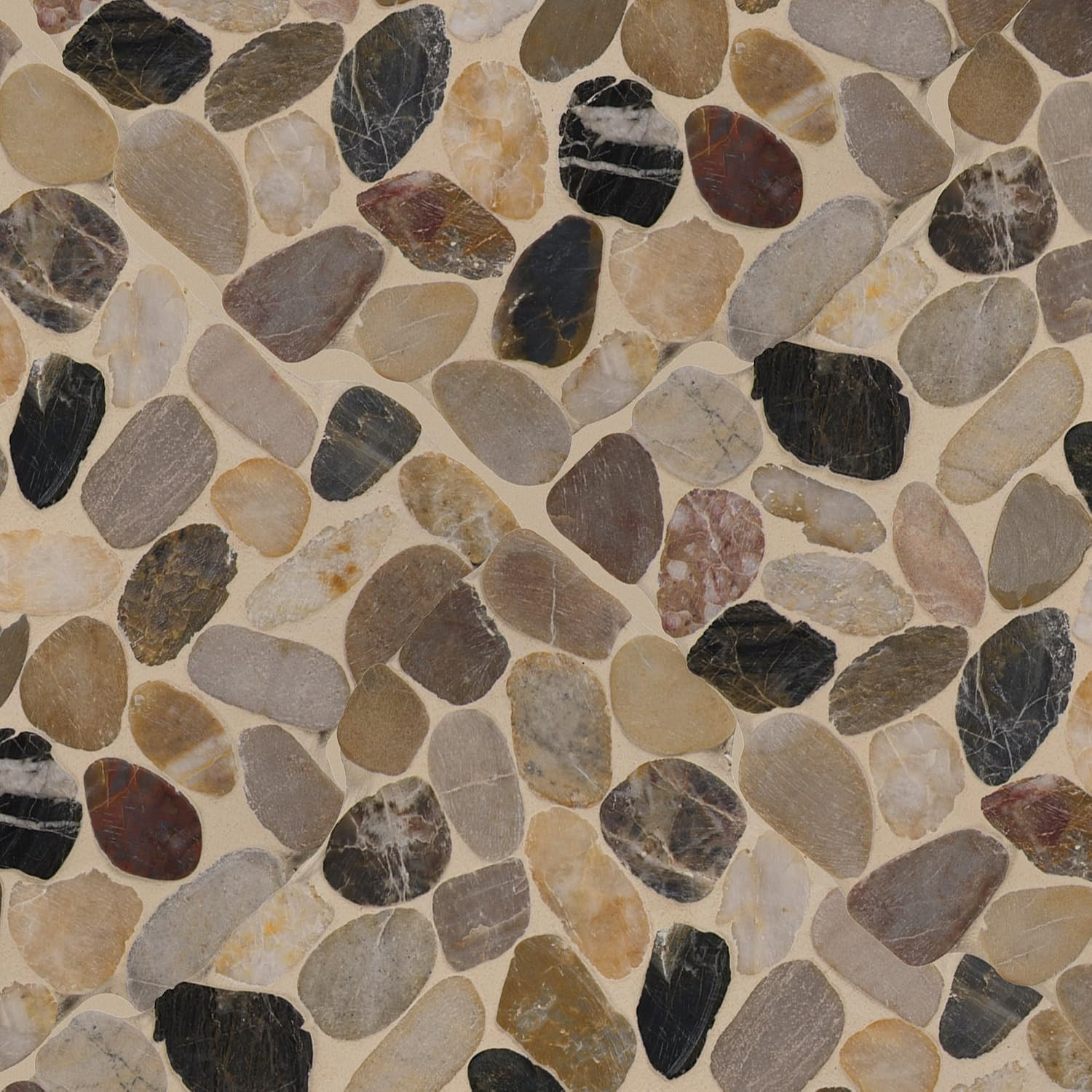 Tumbled Quartzite River Rock Mosaic Tile for Kitchen & Bath, 12″x12