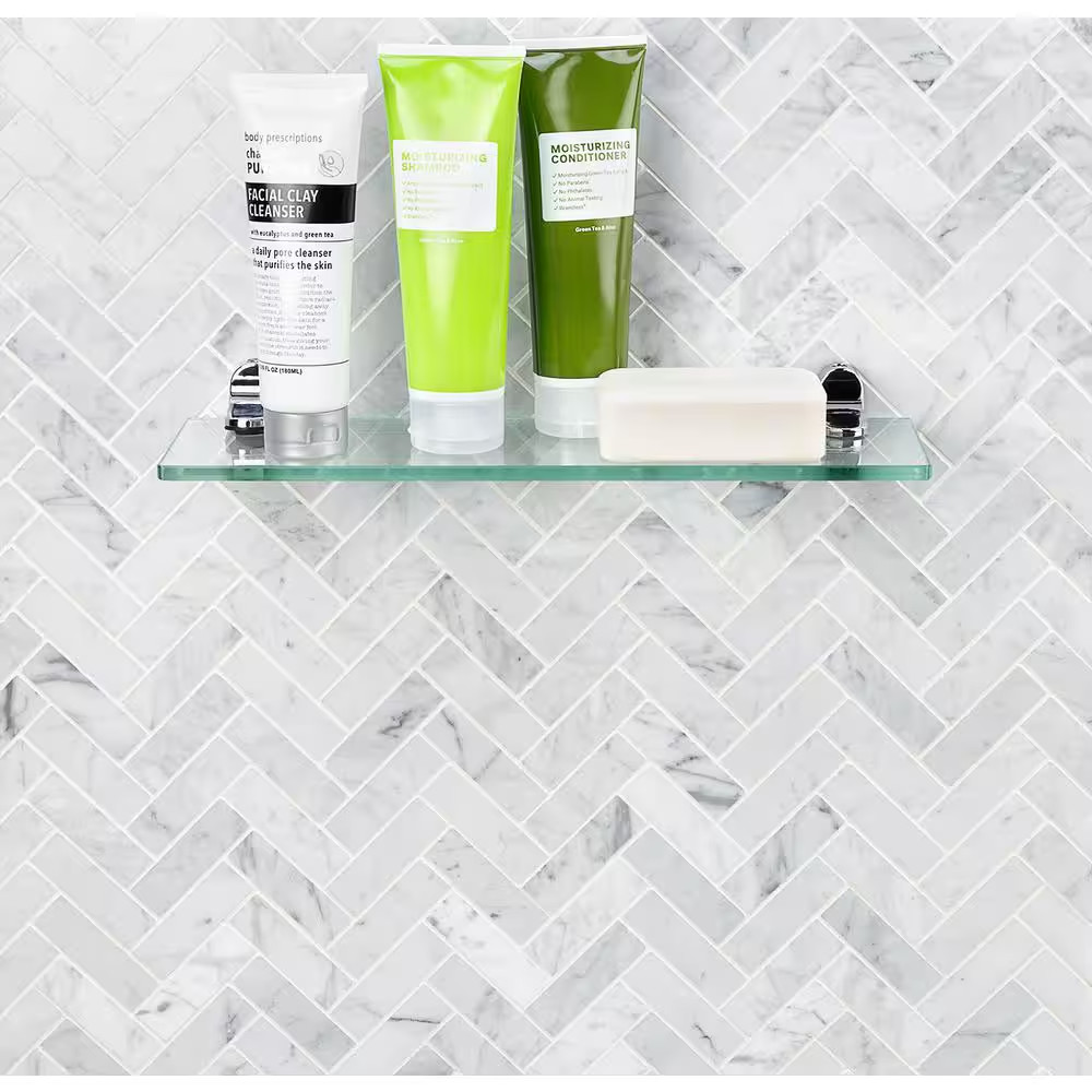 White Carrara Herringbone 12 In. X 12 In. 10Mm Polished Marble Stone Mosaic Wall