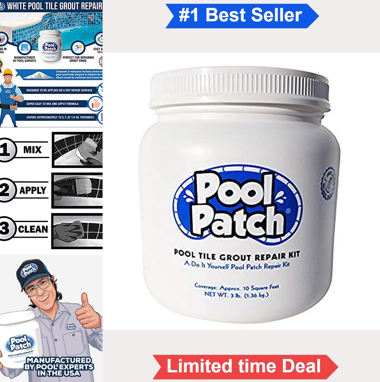 Pool Tile Grout Repair Kit 3 Pound White Waterproof Cement Bonder Fast Setting