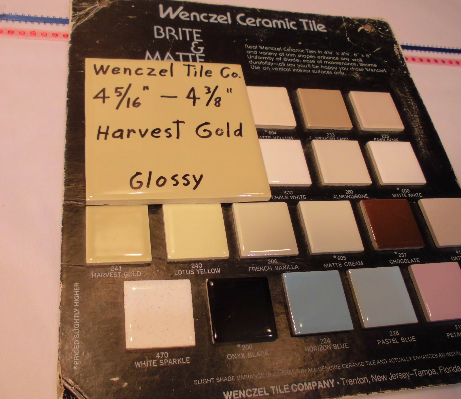 1 pc. Harvest Gold: Glossy Ceramic Tile; unknown maker 4-5/16″- 4-3/8″ New Stock