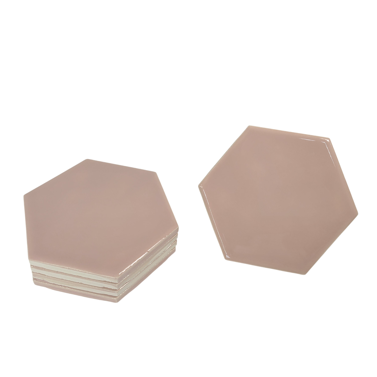 Pink Ceramic Tile Hexagon Subway Vintage Mid Century Modern Rippled Undulated