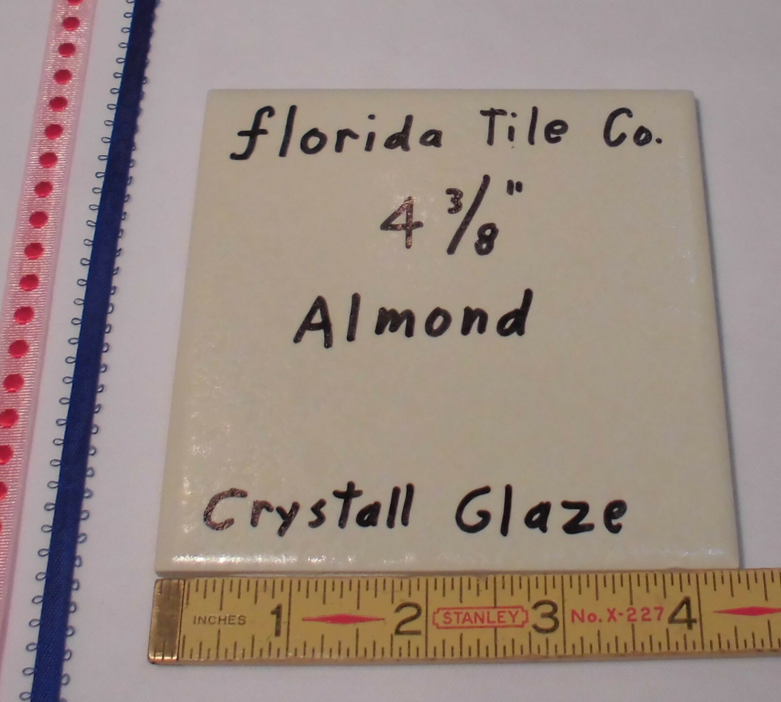 1 pc. *Almond Color* Crystal Glazed Ceramic Tile 4-3/8″ by Florida Co. New