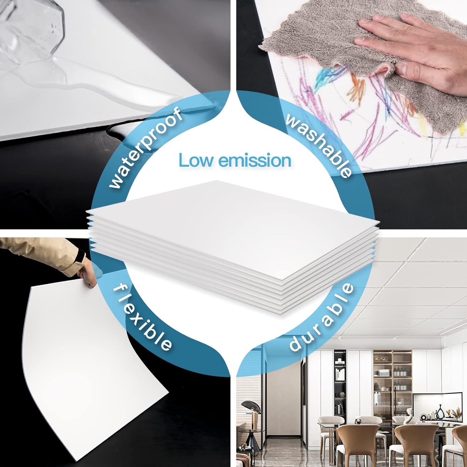 10-Pack Smooth Drop Ceiling Tile 2ft x 4ft – Fire-Rated, Waterproof, Reusable…