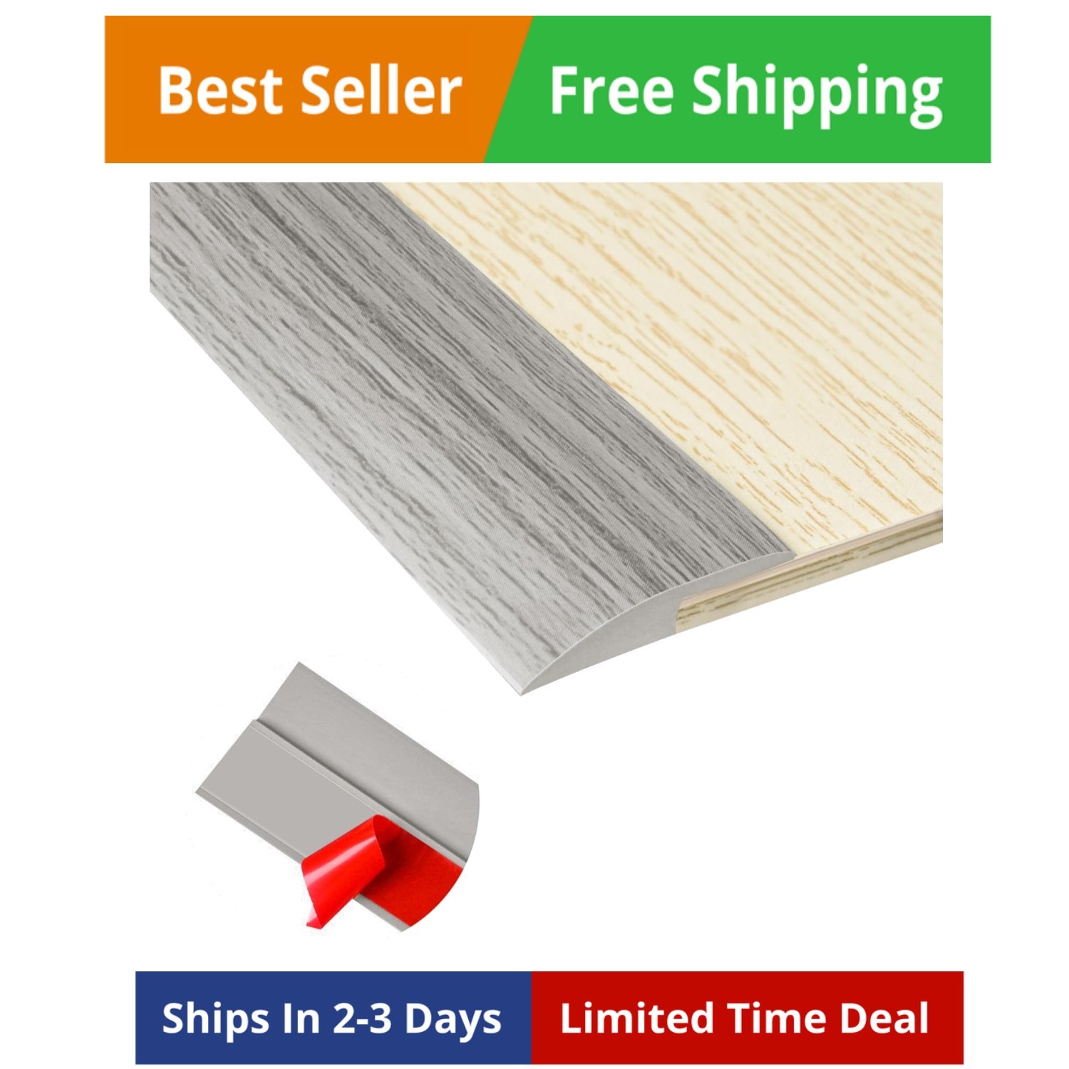 20Ft Carpet Floor Transition Strip, Self Adhesive Floor Edging Trim Strip, PVC T