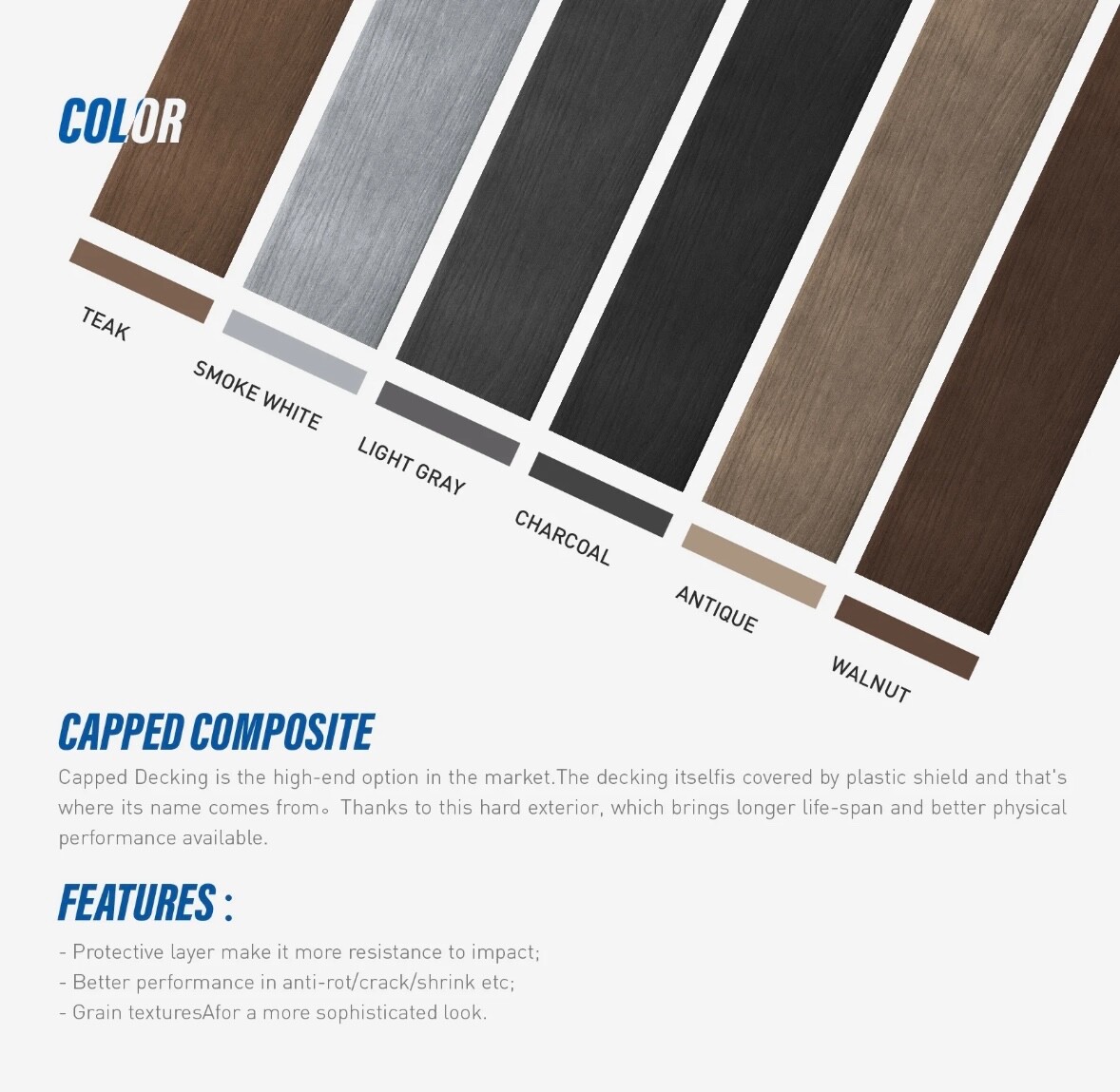 WPC floor decking, UV resistant, For Patio, Garden, Outdoors 5.5in. X 105in.