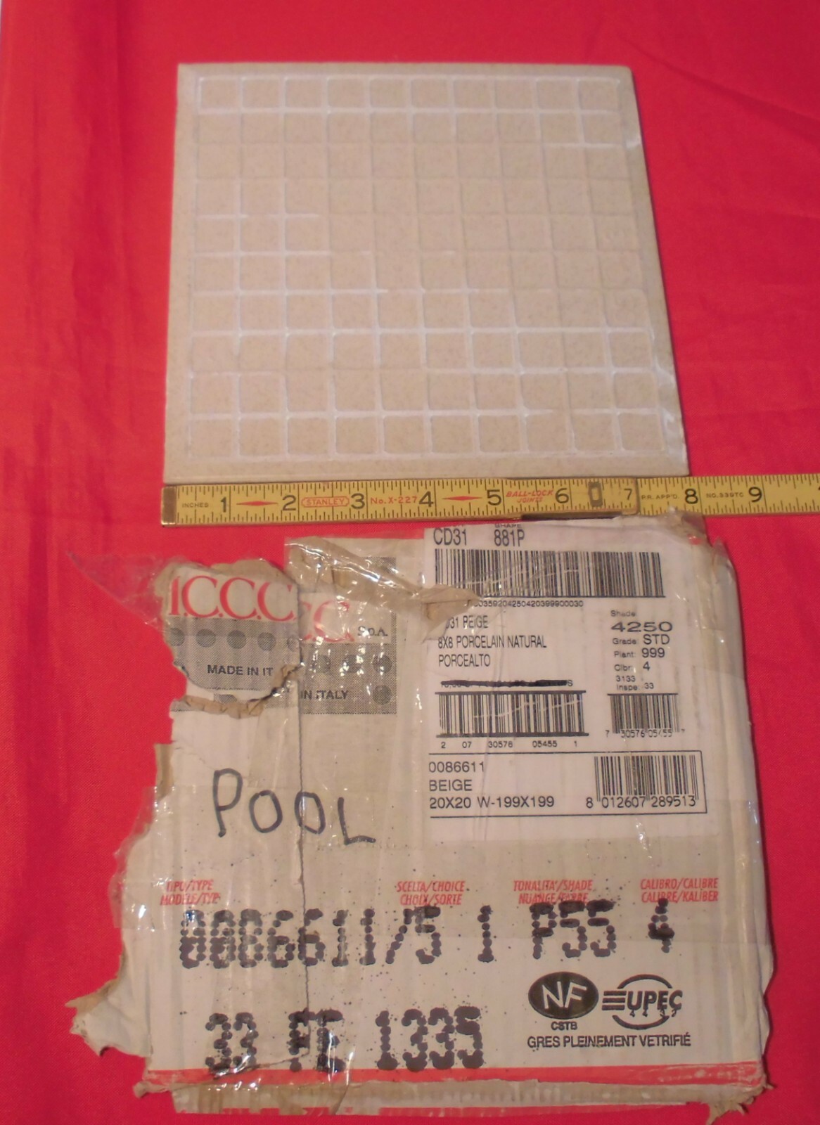 1 pc. Speckled: Smooth Porcelain Floor Tile 8″ X 8″ Light Beige + Gold Specks