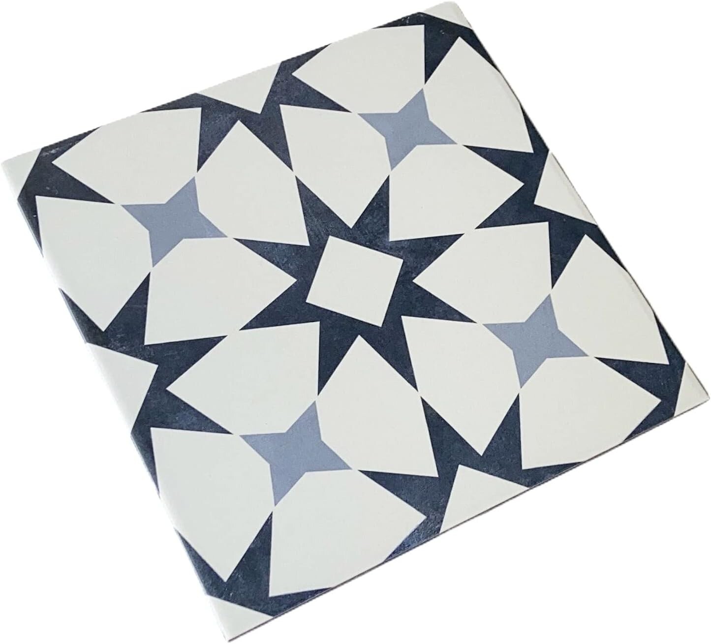 12×12 Calais Sky Geometric Encaustic Pattern Matte Ceramic Floor Tile Pack of 4