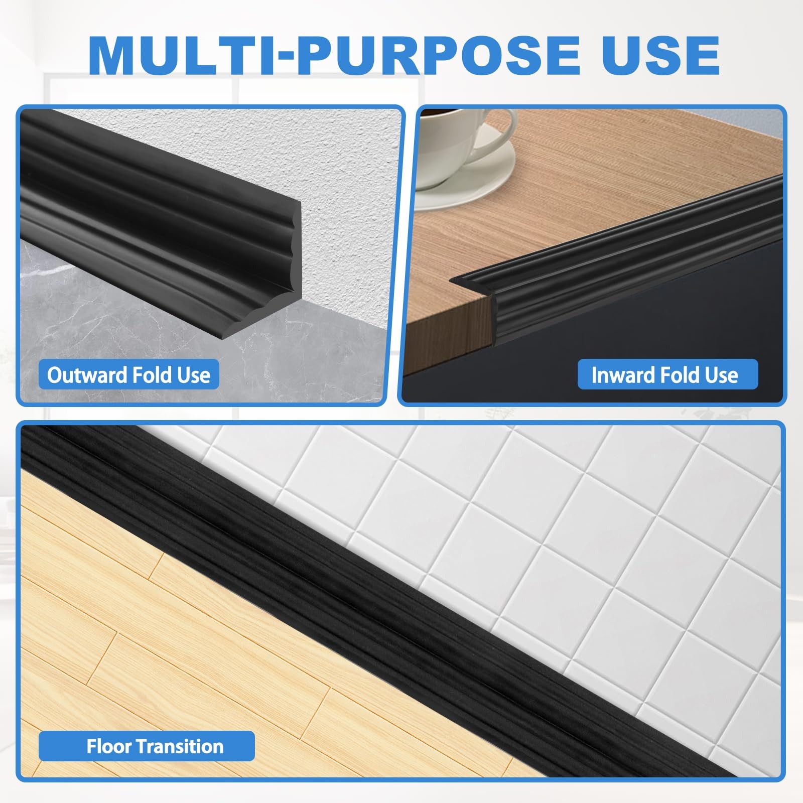 Wall Corner Protector Peel and Stick Trim 0.8 In x 10 Ft, Black
