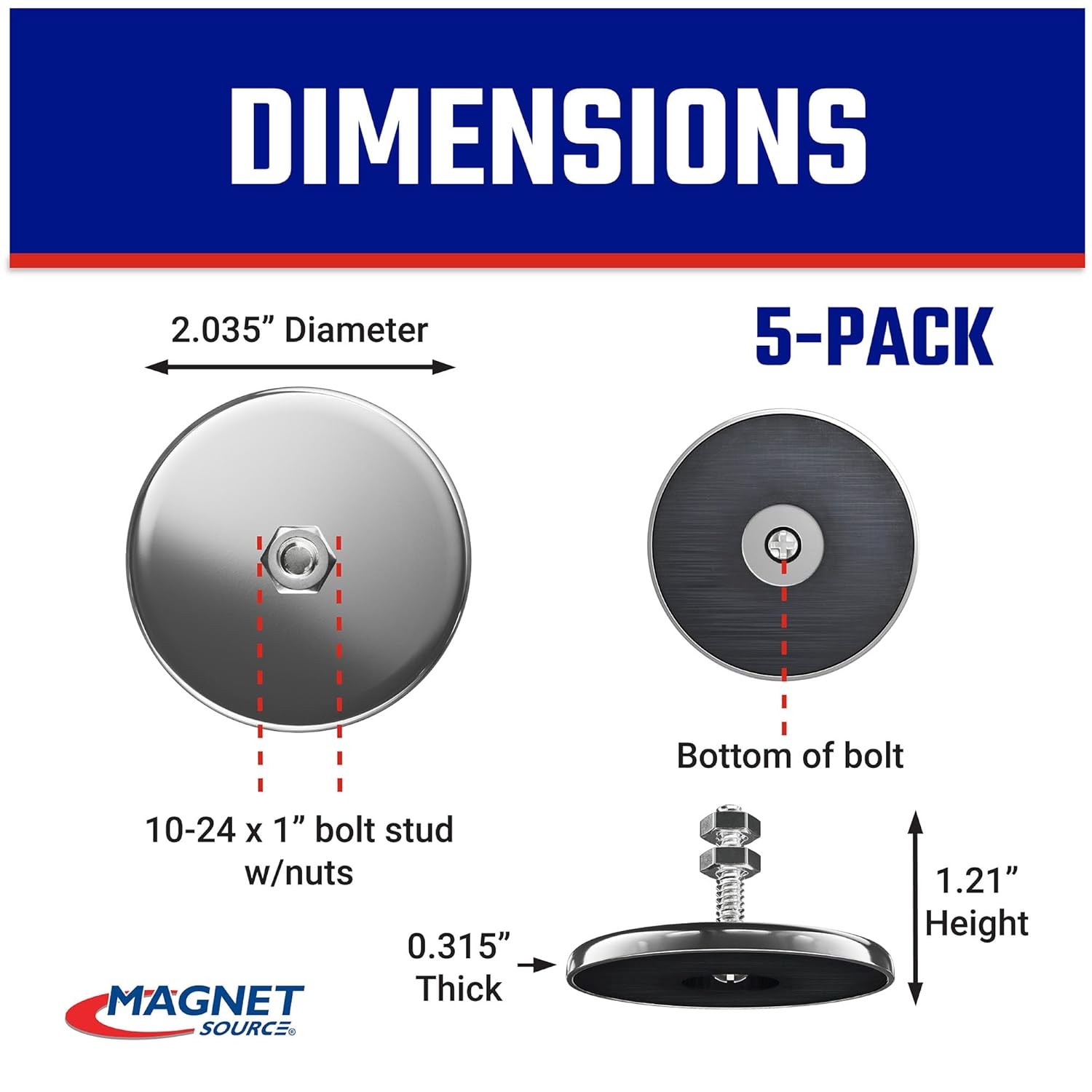 Master Magnetics Ceramic Round Base Magnet with Bolt and Nuts Pack – Heavy-Duty