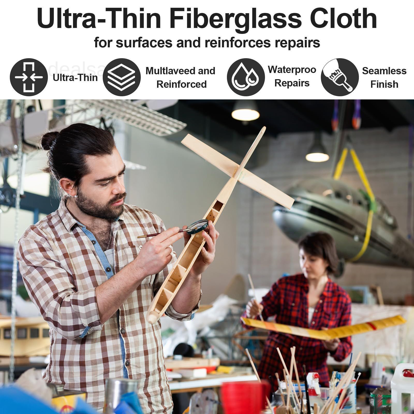 2 Pcs Lightweight Fiberglass Cloth 0.75 oz x 47″ W x 80″ plain weave